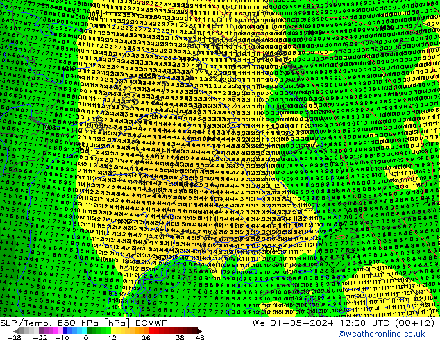 SLP/Temp. 850 hPa ECMWF Mi 01.05.2024 12 UTC