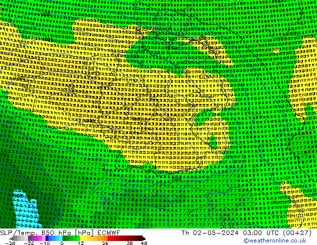 SLP/Temp. 850 hPa ECMWF Do 02.05.2024 03 UTC