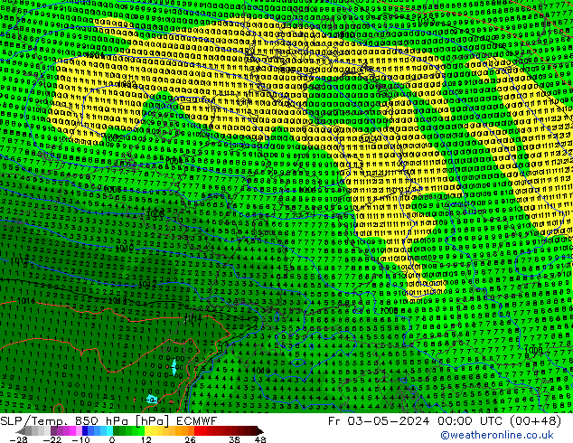 SLP/Temp. 850 hPa ECMWF Fr 03.05.2024 00 UTC