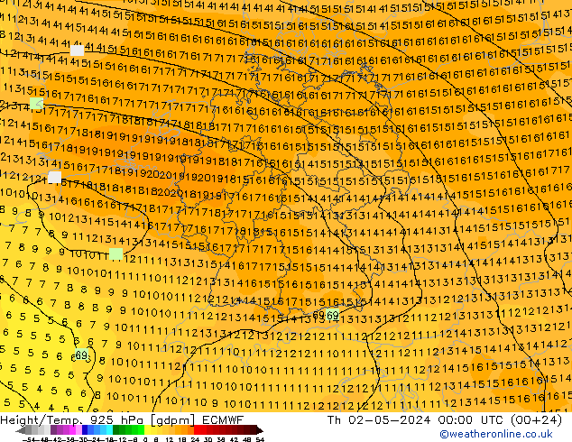 Height/Temp. 925 hPa ECMWF Th 02.05.2024 00 UTC