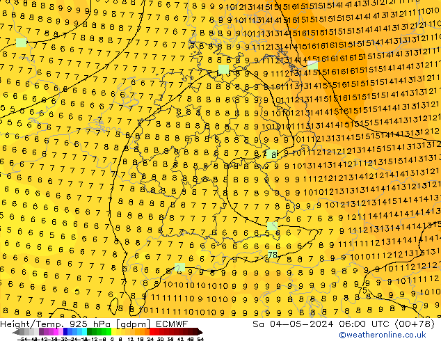 Height/Temp. 925 hPa ECMWF  04.05.2024 06 UTC