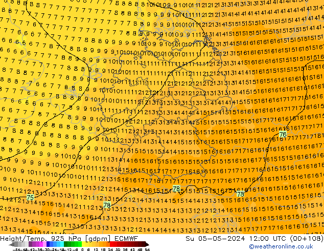 Geop./Temp. 925 hPa ECMWF dom 05.05.2024 12 UTC