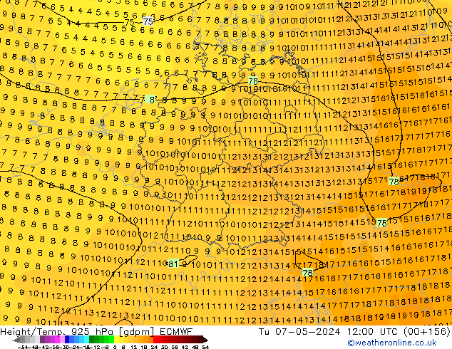 Height/Temp. 925 hPa ECMWF Tu 07.05.2024 12 UTC