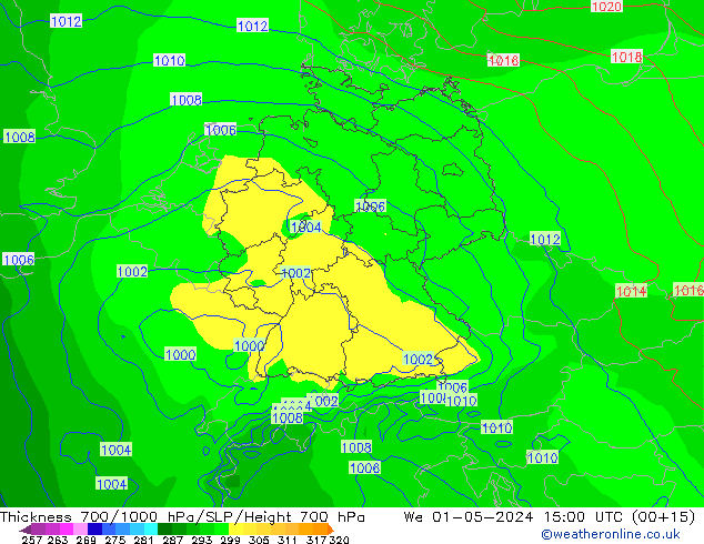 Dikte700-1000 hPa ECMWF wo 01.05.2024 15 UTC