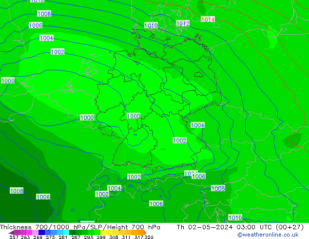 Schichtdicke 700-1000 hPa ECMWF Do 02.05.2024 03 UTC