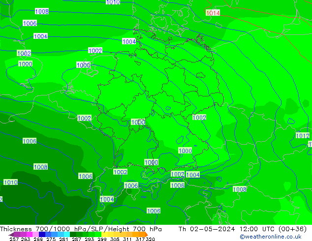 Thck 700-1000 hPa ECMWF  02.05.2024 12 UTC