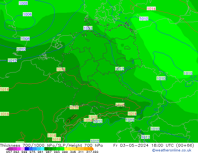 Thck 700-1000 hPa ECMWF Fr 03.05.2024 18 UTC