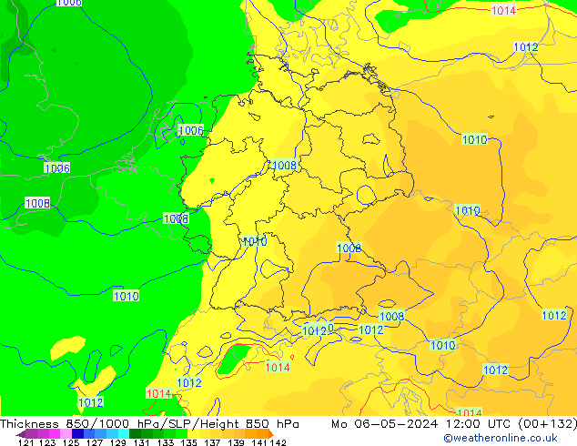 850-1000 hPa Kalınlığı ECMWF Pzt 06.05.2024 12 UTC