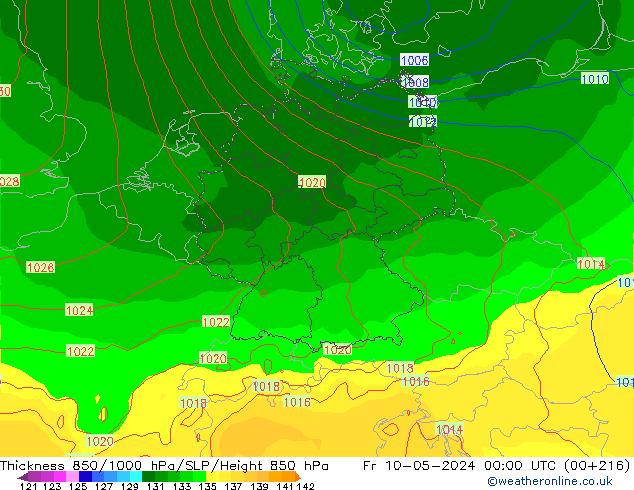 850-1000 hPa Kalınlığı ECMWF Cu 10.05.2024 00 UTC