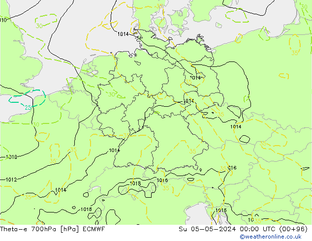 Theta-e 700hPa ECMWF Su 05.05.2024 00 UTC