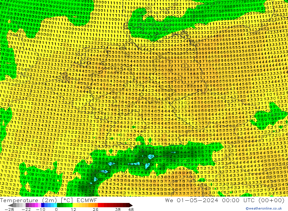 Temperature (2m) ECMWF We 01.05.2024 00 UTC