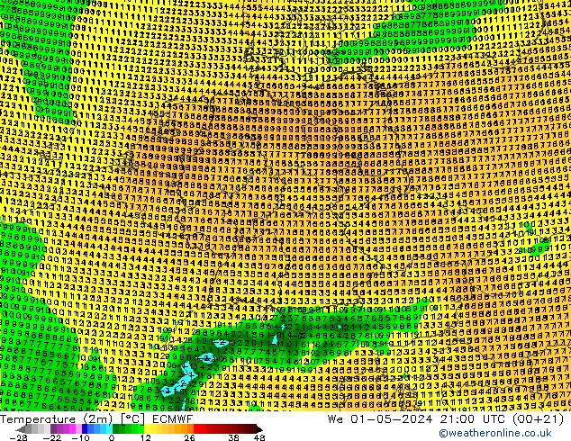 Temperaturkarte (2m) ECMWF Mi 01.05.2024 21 UTC