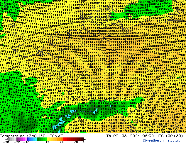 mapa temperatury (2m) ECMWF czw. 02.05.2024 06 UTC