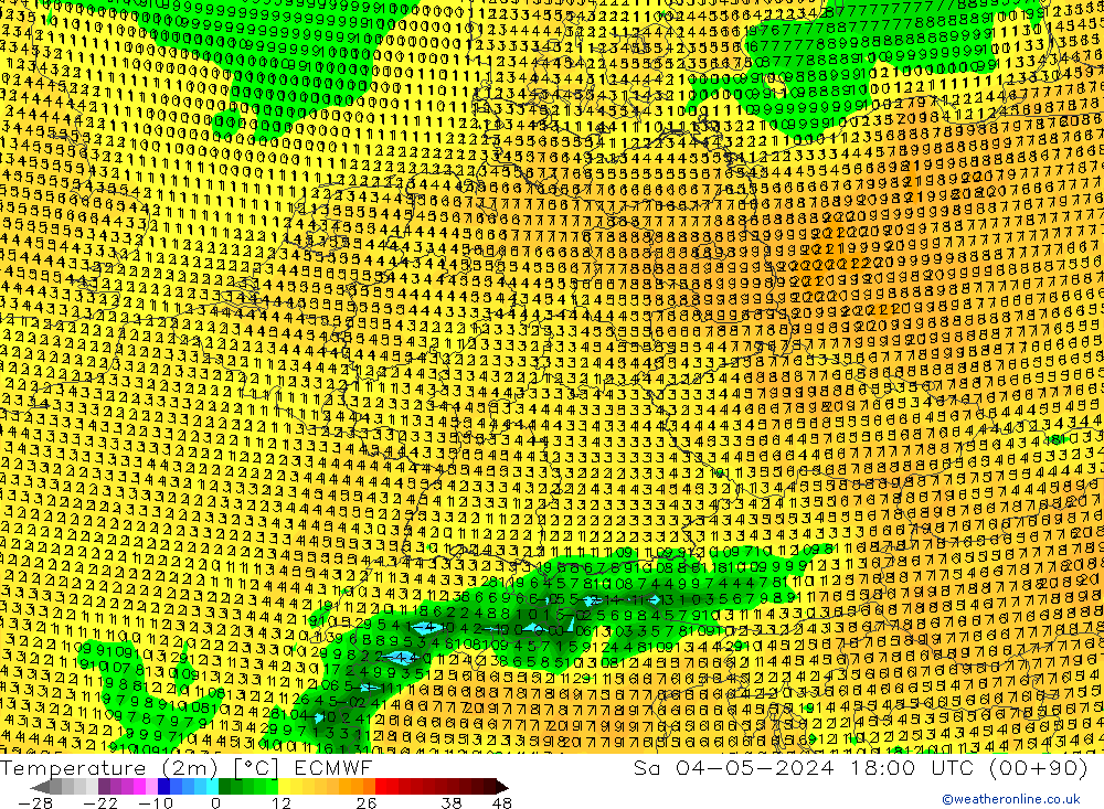 Temperaturkarte (2m) ECMWF Sa 04.05.2024 18 UTC