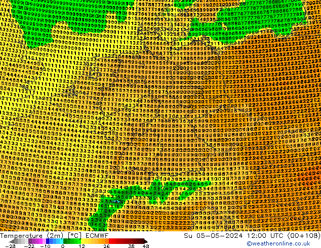 mapa temperatury (2m) ECMWF nie. 05.05.2024 12 UTC