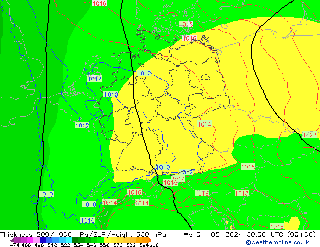 Thck 500-1000hPa ECMWF St 01.05.2024 00 UTC