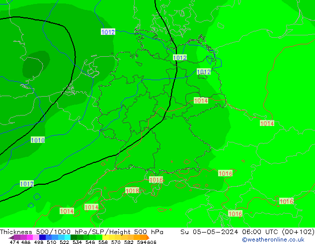 Thck 500-1000hPa ECMWF Su 05.05.2024 06 UTC