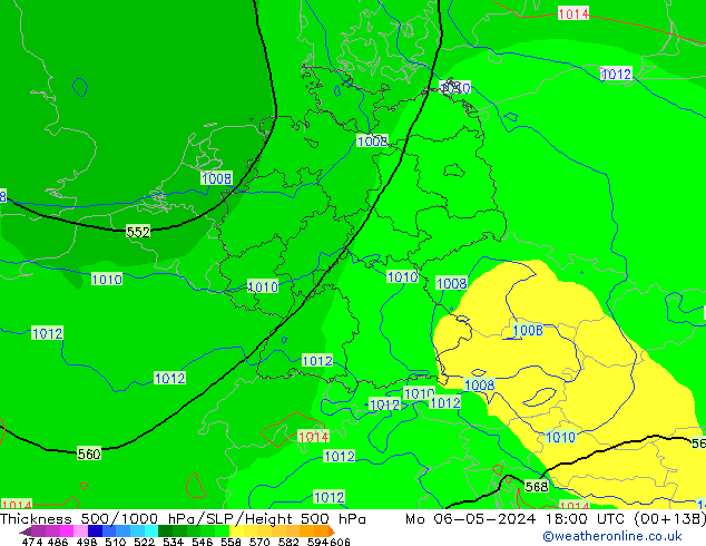 Thck 500-1000hPa ECMWF Mo 06.05.2024 18 UTC