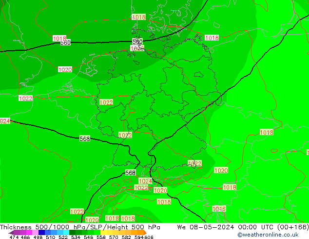 Thck 500-1000hPa ECMWF mer 08.05.2024 00 UTC