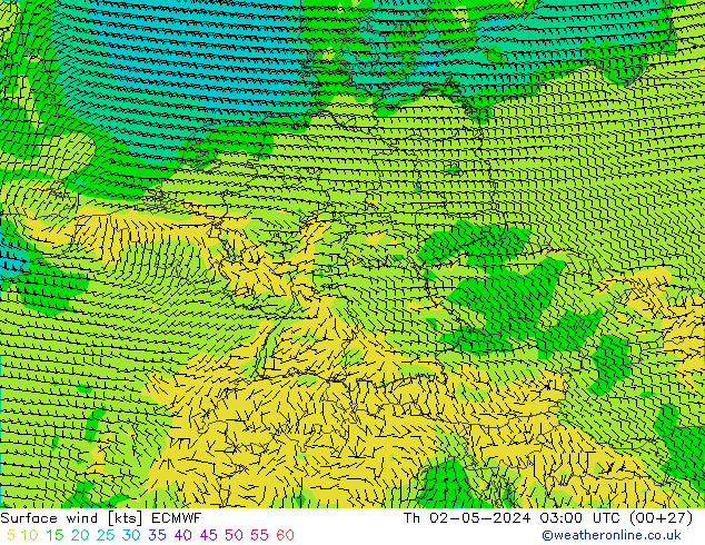 ветер 10 m ECMWF чт 02.05.2024 03 UTC