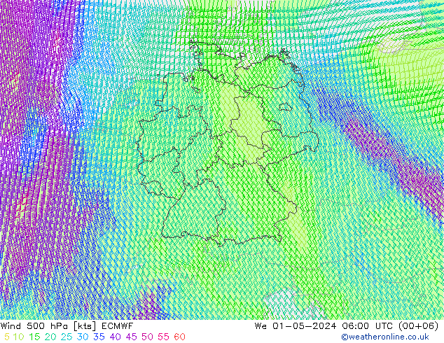 Wind 500 hPa ECMWF We 01.05.2024 06 UTC