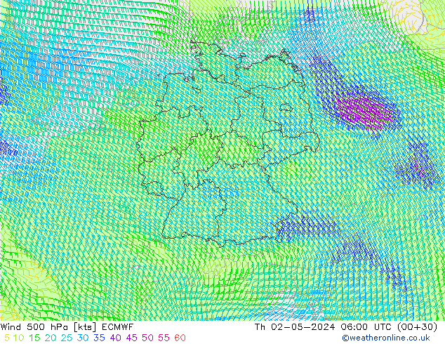 Wind 500 hPa ECMWF Do 02.05.2024 06 UTC