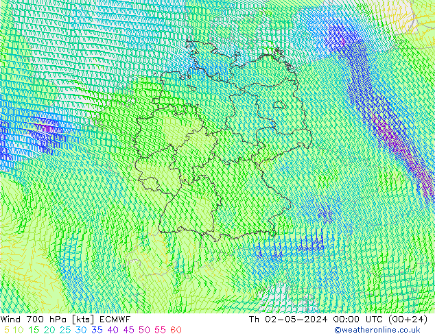 Wind 700 hPa ECMWF Do 02.05.2024 00 UTC