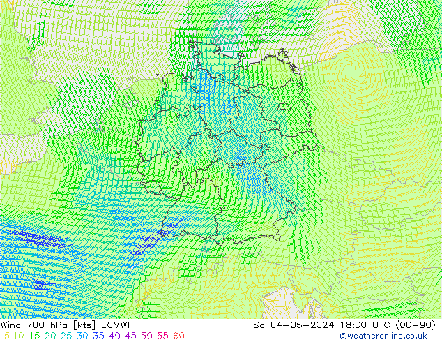 Viento 700 hPa ECMWF sáb 04.05.2024 18 UTC