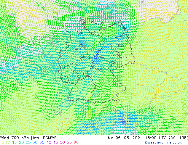 Wind 700 hPa ECMWF Mo 06.05.2024 18 UTC