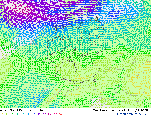 Viento 700 hPa ECMWF jue 09.05.2024 06 UTC