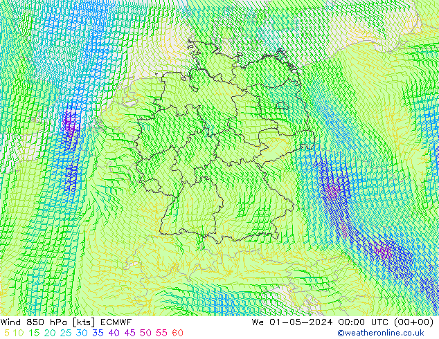 Wind 850 hPa ECMWF Mi 01.05.2024 00 UTC