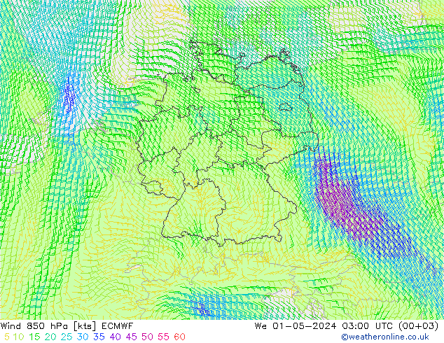 Wind 850 hPa ECMWF We 01.05.2024 03 UTC