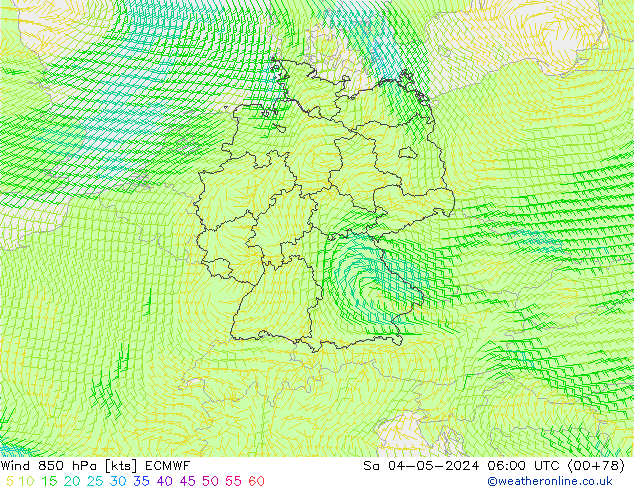 Wind 850 hPa ECMWF So 04.05.2024 06 UTC