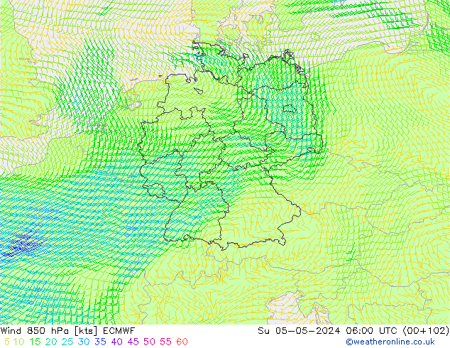 ветер 850 гПа ECMWF Вс 05.05.2024 06 UTC