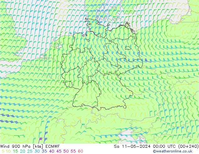 Wind 900 hPa ECMWF za 11.05.2024 00 UTC