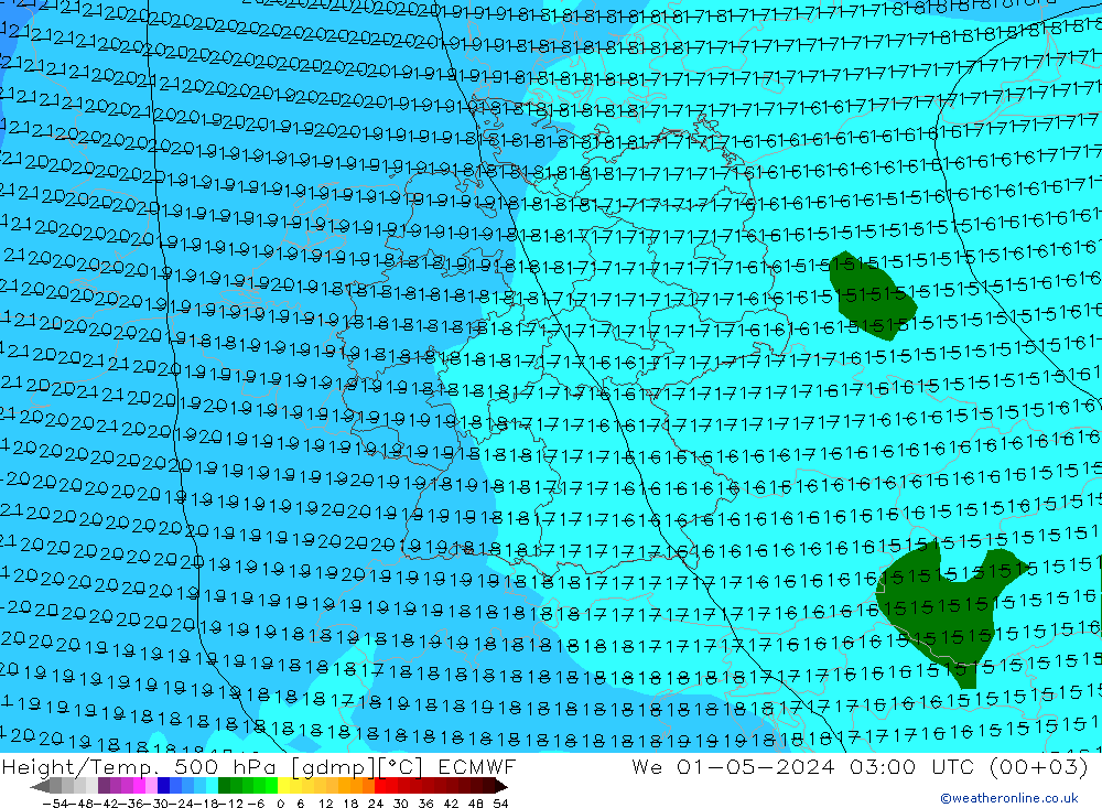 Height/Temp. 500 hPa ECMWF śro. 01.05.2024 03 UTC