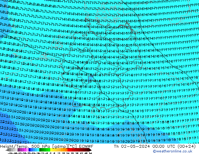 Height/Temp. 500 hPa ECMWF Čt 02.05.2024 00 UTC