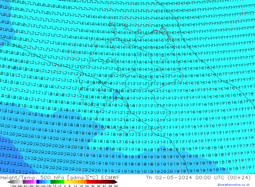 Hoogte/Temp. 500 hPa ECMWF do 02.05.2024 00 UTC