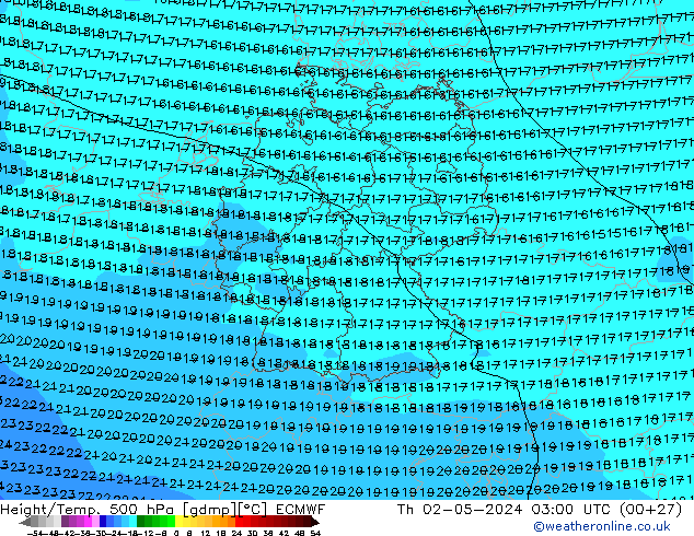 Hoogte/Temp. 500 hPa ECMWF do 02.05.2024 03 UTC