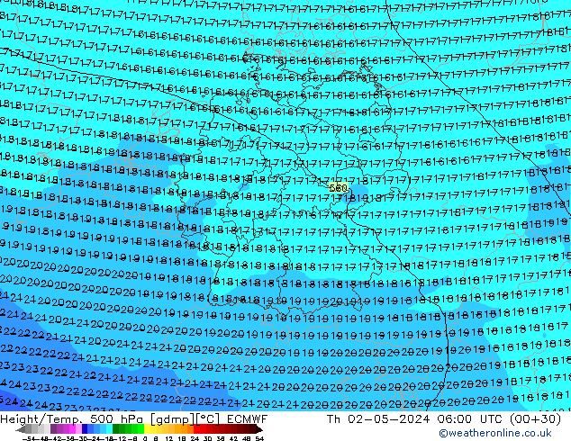 Height/Temp. 500 гПа ECMWF чт 02.05.2024 06 UTC