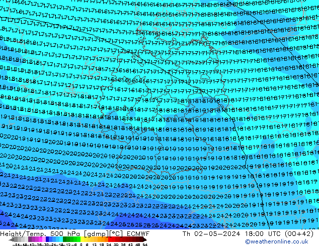 Z500/Rain (+SLP)/Z850 ECMWF Čt 02.05.2024 18 UTC