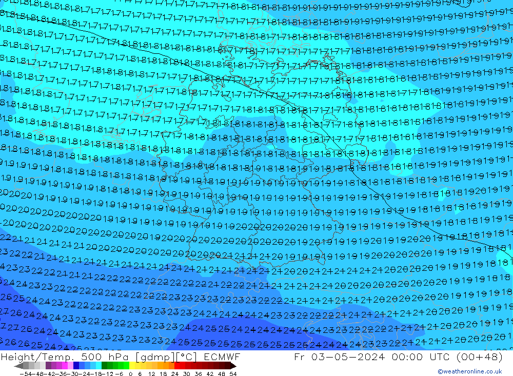 Hoogte/Temp. 500 hPa ECMWF vr 03.05.2024 00 UTC