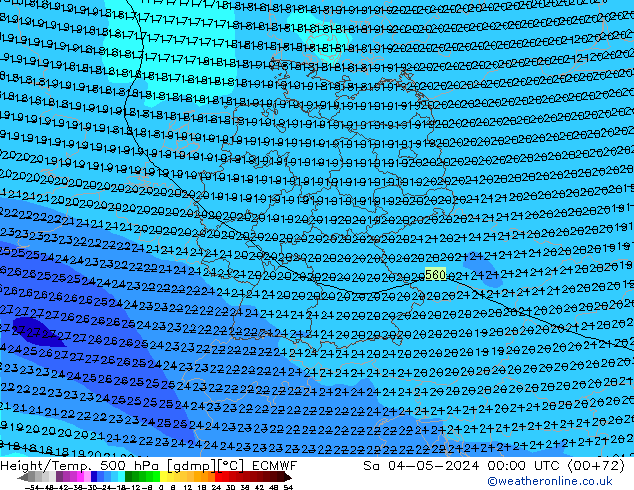 Z500/Yağmur (+YB)/Z850 ECMWF Cts 04.05.2024 00 UTC