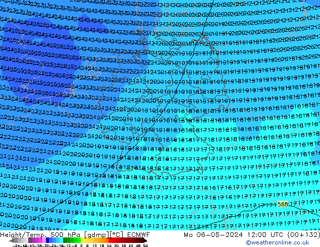 Z500/Rain (+SLP)/Z850 ECMWF Mo 06.05.2024 12 UTC