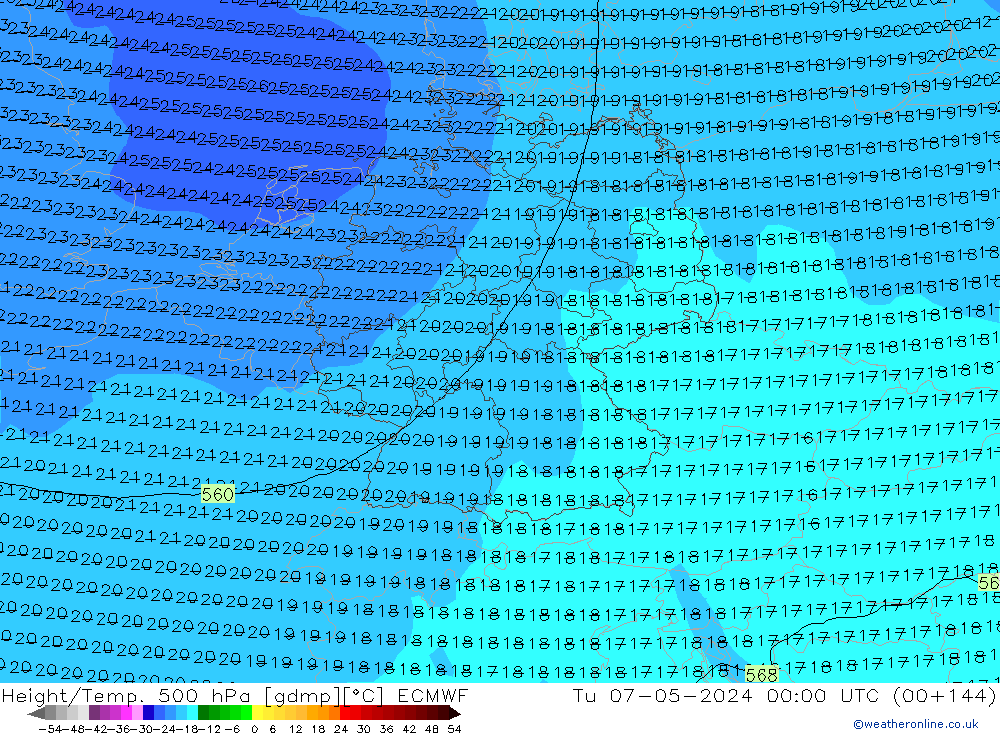 Yükseklik/Sıc. 500 hPa ECMWF Sa 07.05.2024 00 UTC