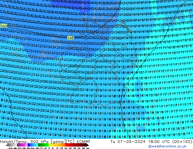 Z500/Rain (+SLP)/Z850 ECMWF вт 07.05.2024 18 UTC