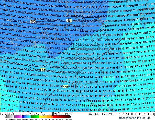 Z500/Yağmur (+YB)/Z850 ECMWF Çar 08.05.2024 00 UTC