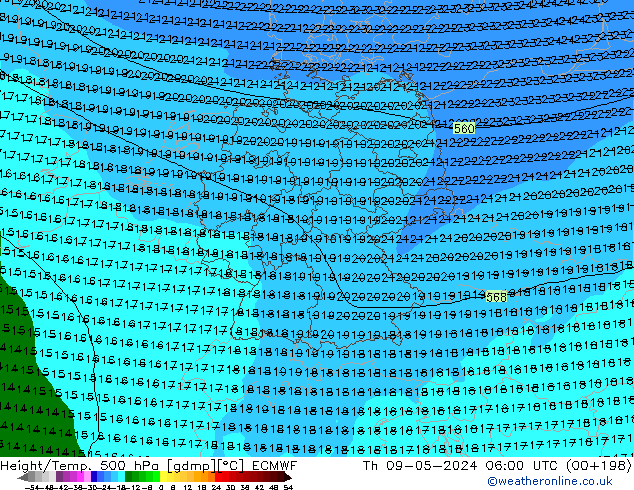 Z500/Rain (+SLP)/Z850 ECMWF Do 09.05.2024 06 UTC