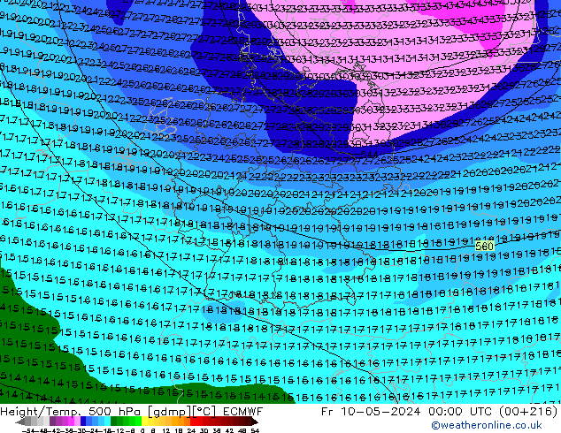 Yükseklik/Sıc. 500 hPa ECMWF Cu 10.05.2024 00 UTC