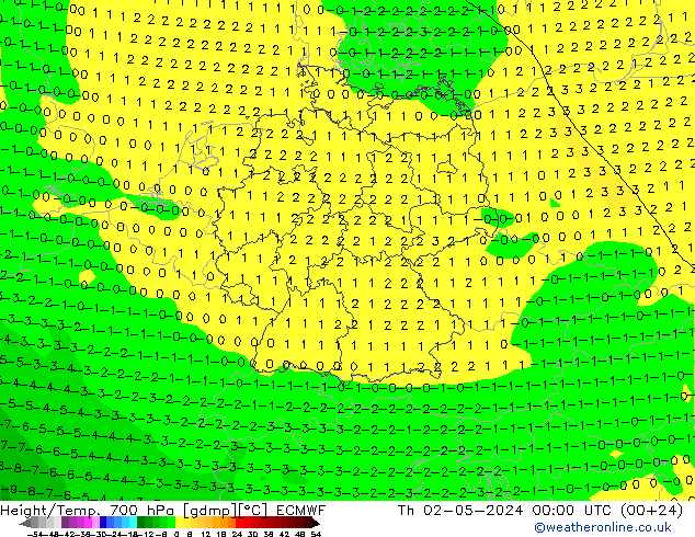 Height/Temp. 700 hPa ECMWF Čt 02.05.2024 00 UTC